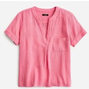 J. Crew V-Neck Soft Gauze Popover Blouse in Pink